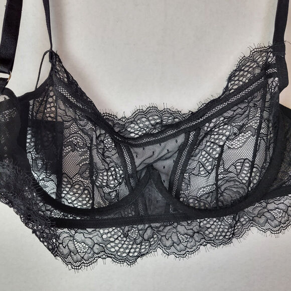 Thistle and Spire Womens Amore Lace Bra Underwire Sheer Size XS+ Black Corset - Picture 8 of 10